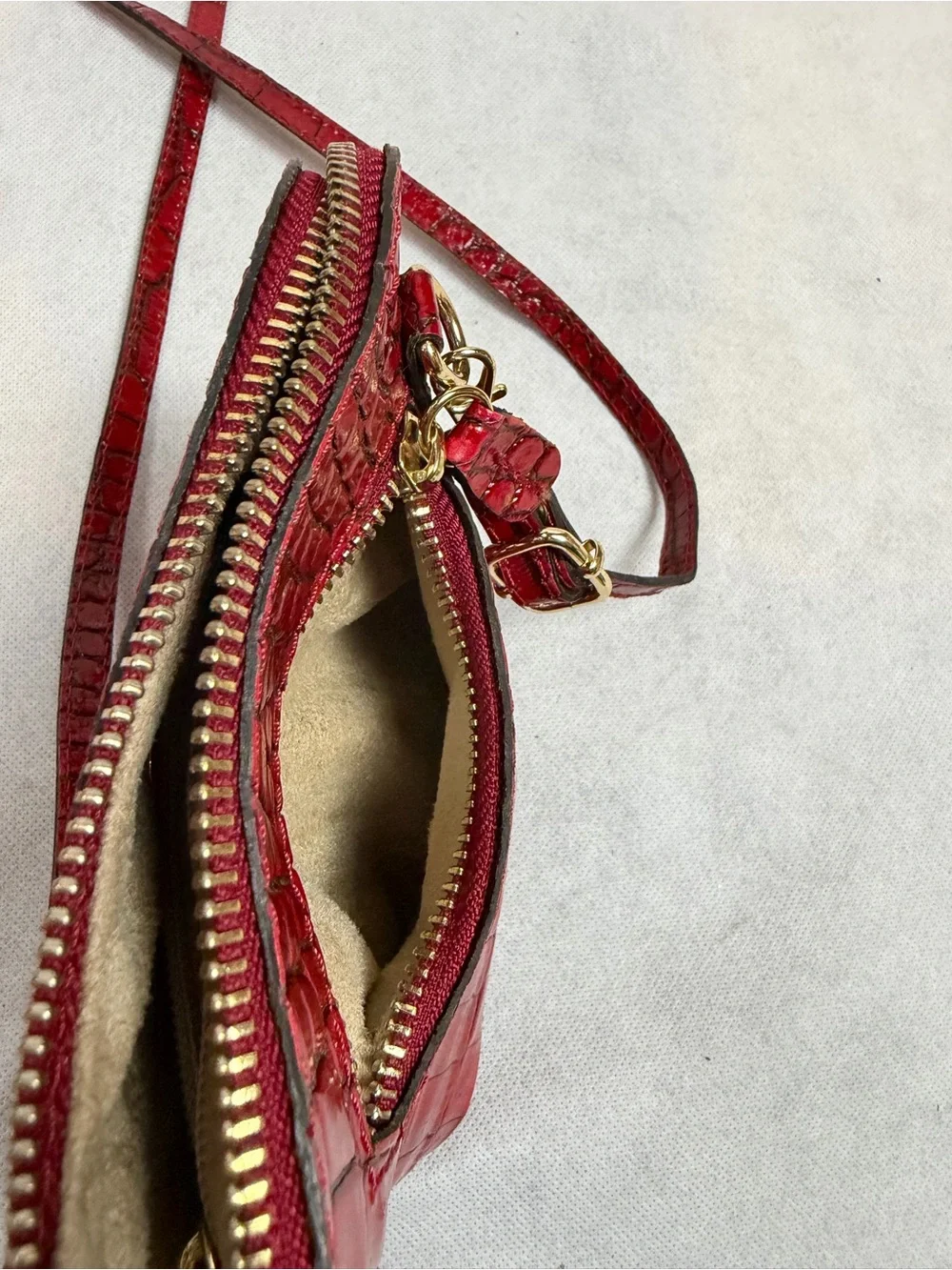 Vintage Firenze Red Croc Embossed Leather Mini Crossbody Bag made in Italy Gold - Picture 15 of 15